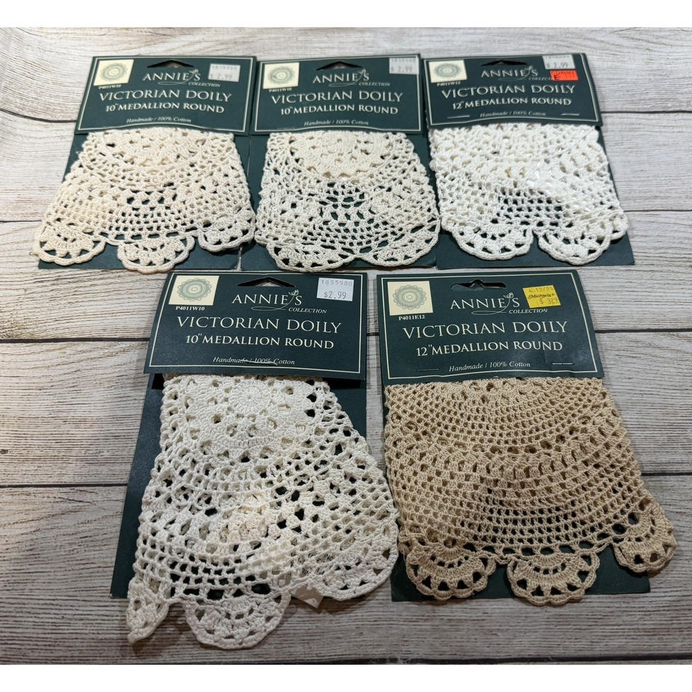 Lot of 5 New old Stock 10" & 12" Annies Victorian Doilies Doily TubE